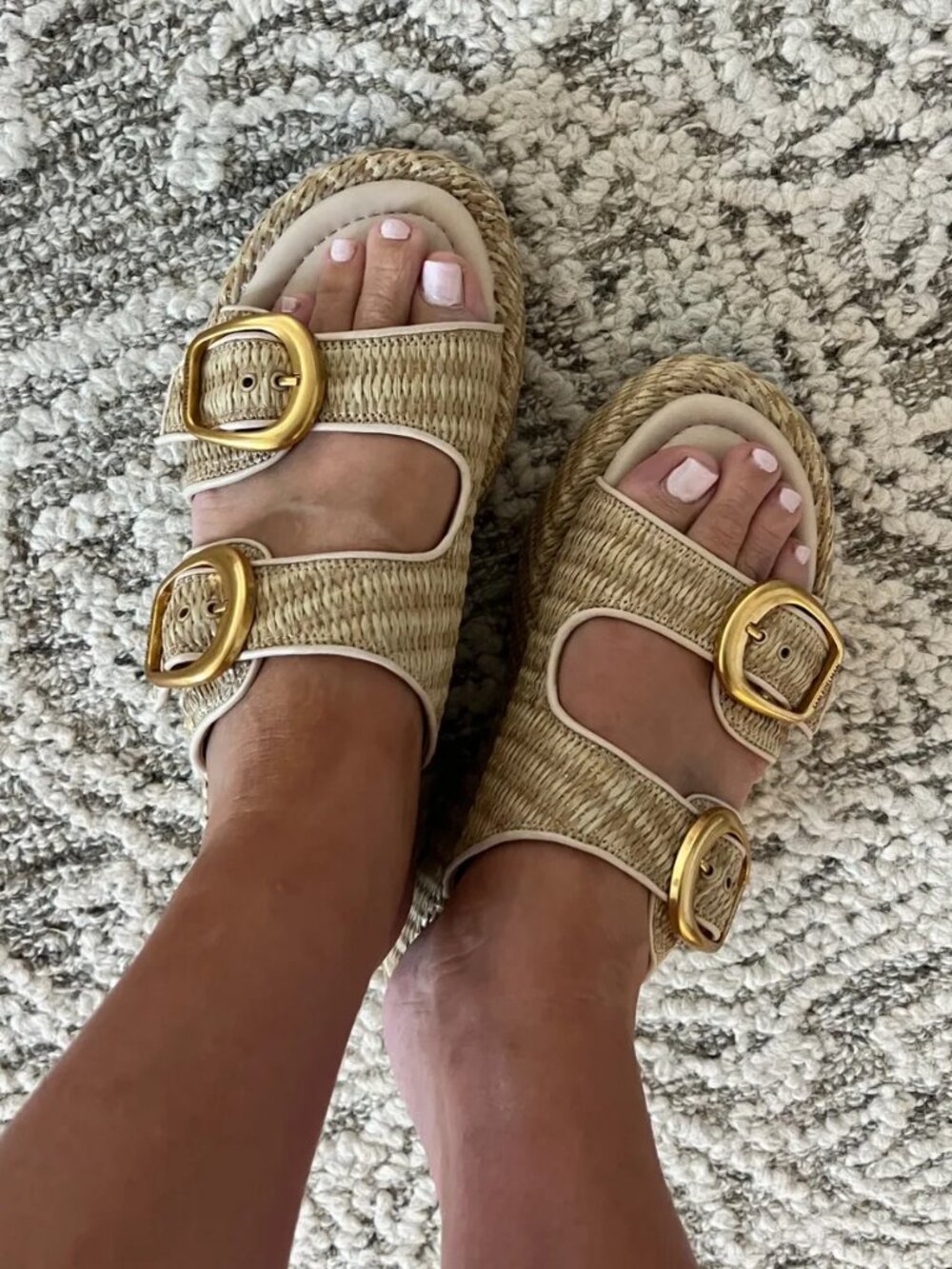 NWT Sam Edelman Nerissa Buckle Slide Flat Sandals Natural Size 5